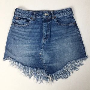 We The Free Bailey Fringe Denim Mini Skirt
